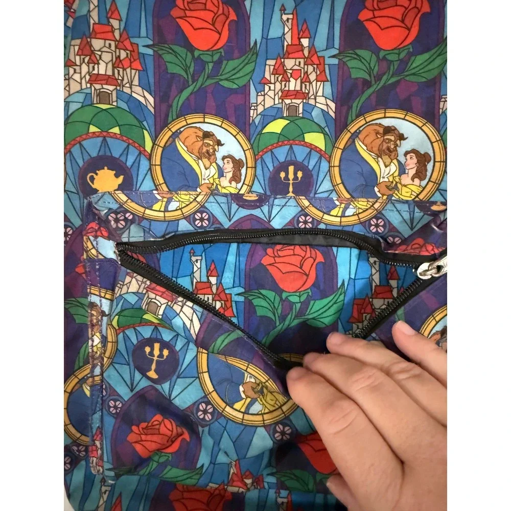 Loungefly Disney Beauty and the Beast Stained Glass Print Backpack Blue Multi